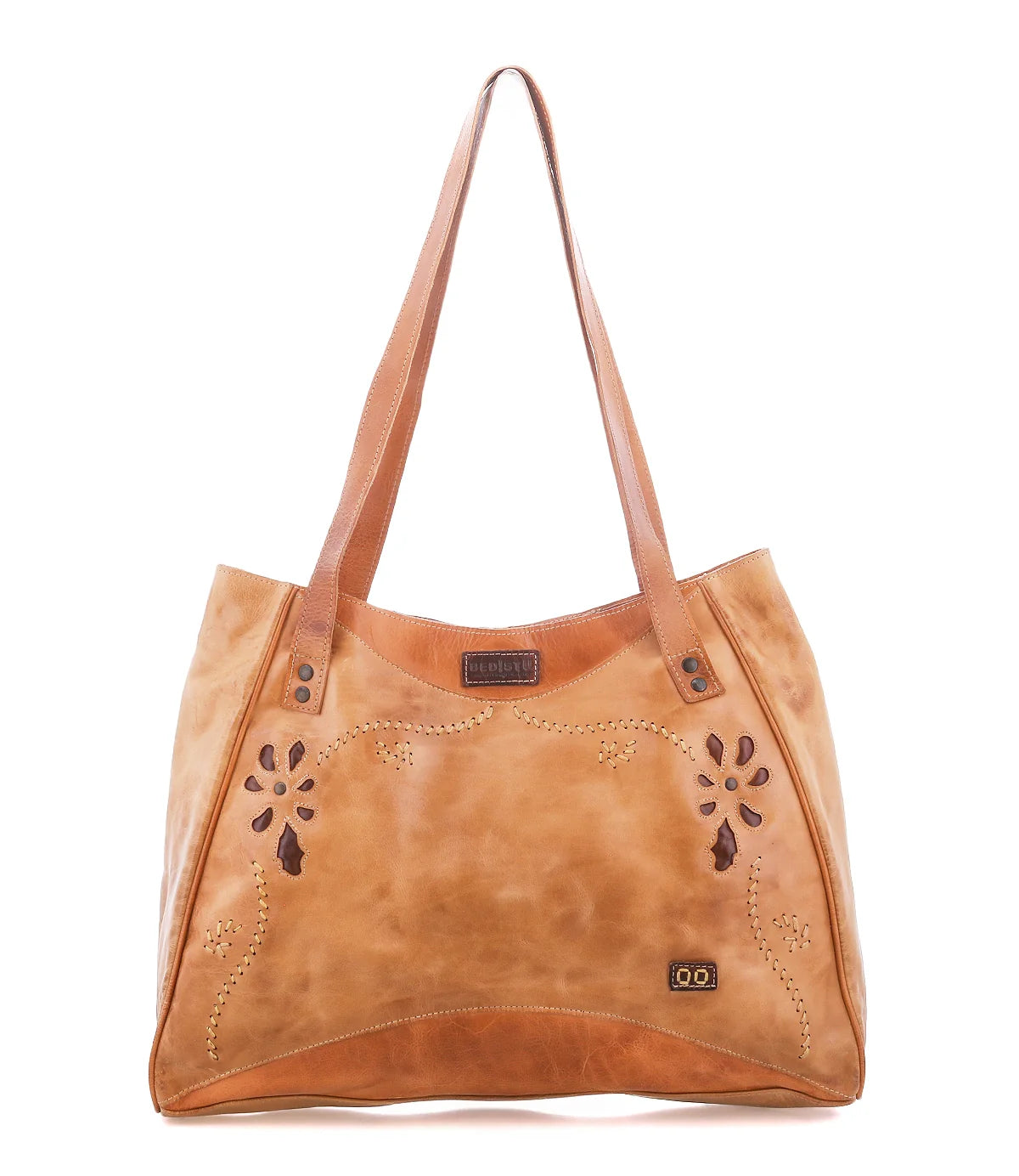 Decaf rustic handbag with floral cutouts