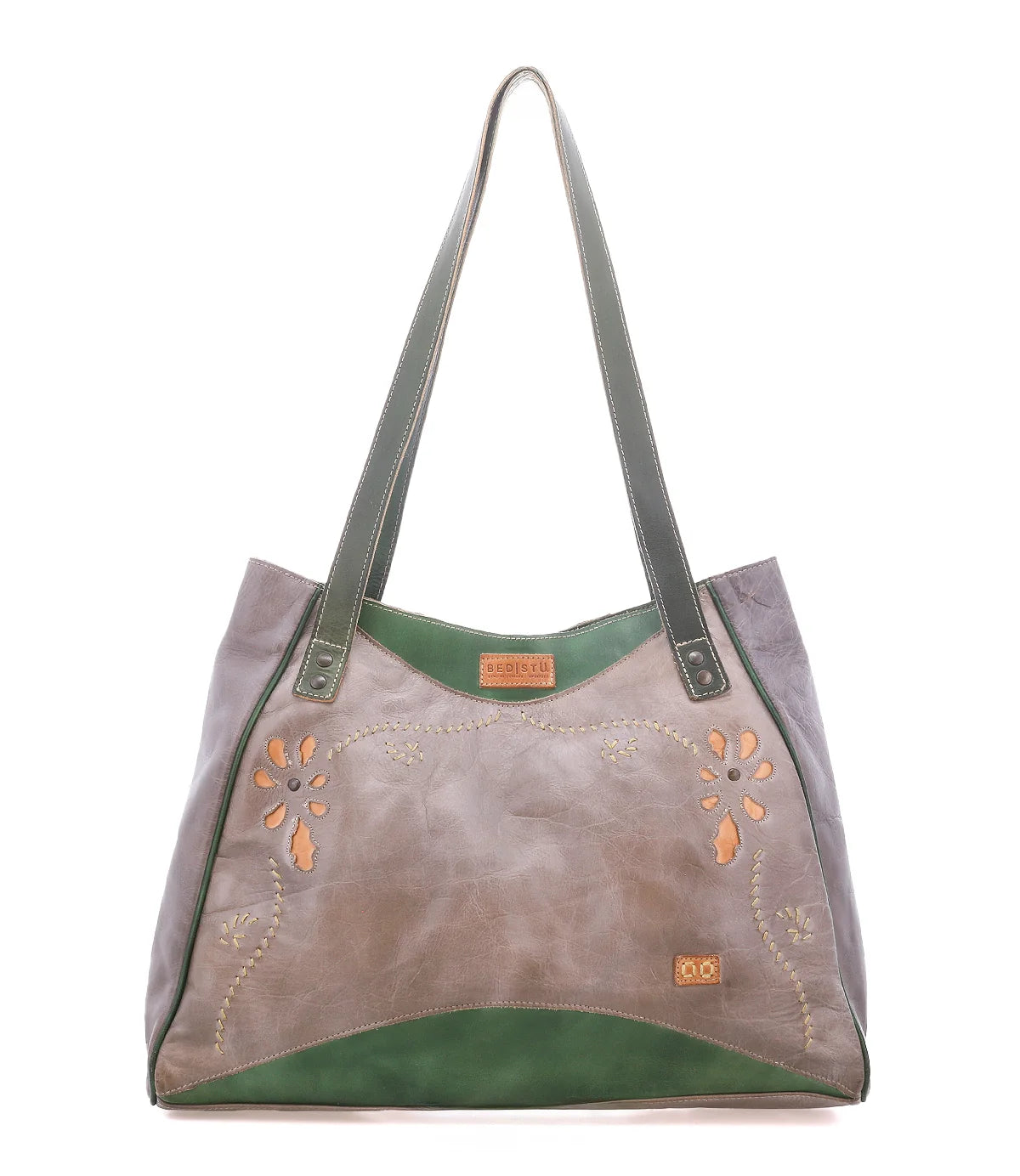 Grey and green floral handbag