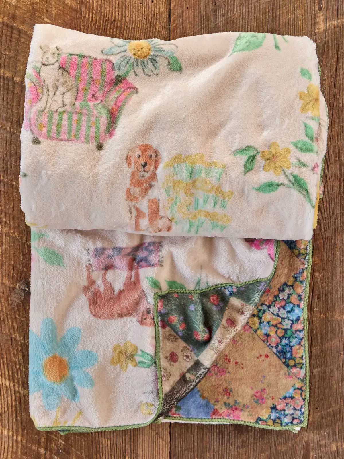 DOUBLE SIDED BLANKET ON WOOD FLOOR