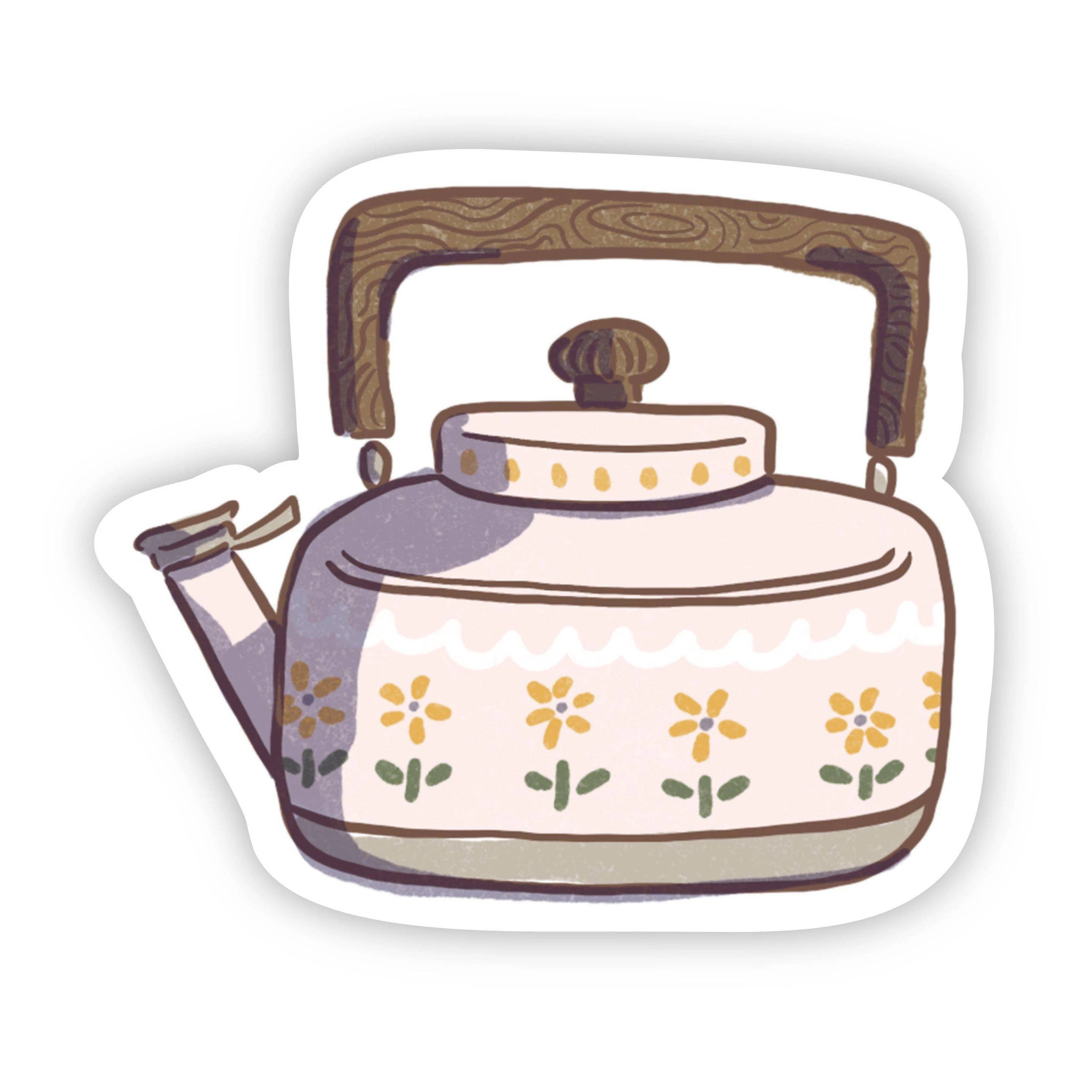 Illustration of a decorative teapot with floral patterns on a white background