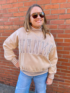 WOMAN IN THANKS MOCK NECK WITH GINGHAM