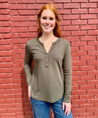 olive green quarter button shirt