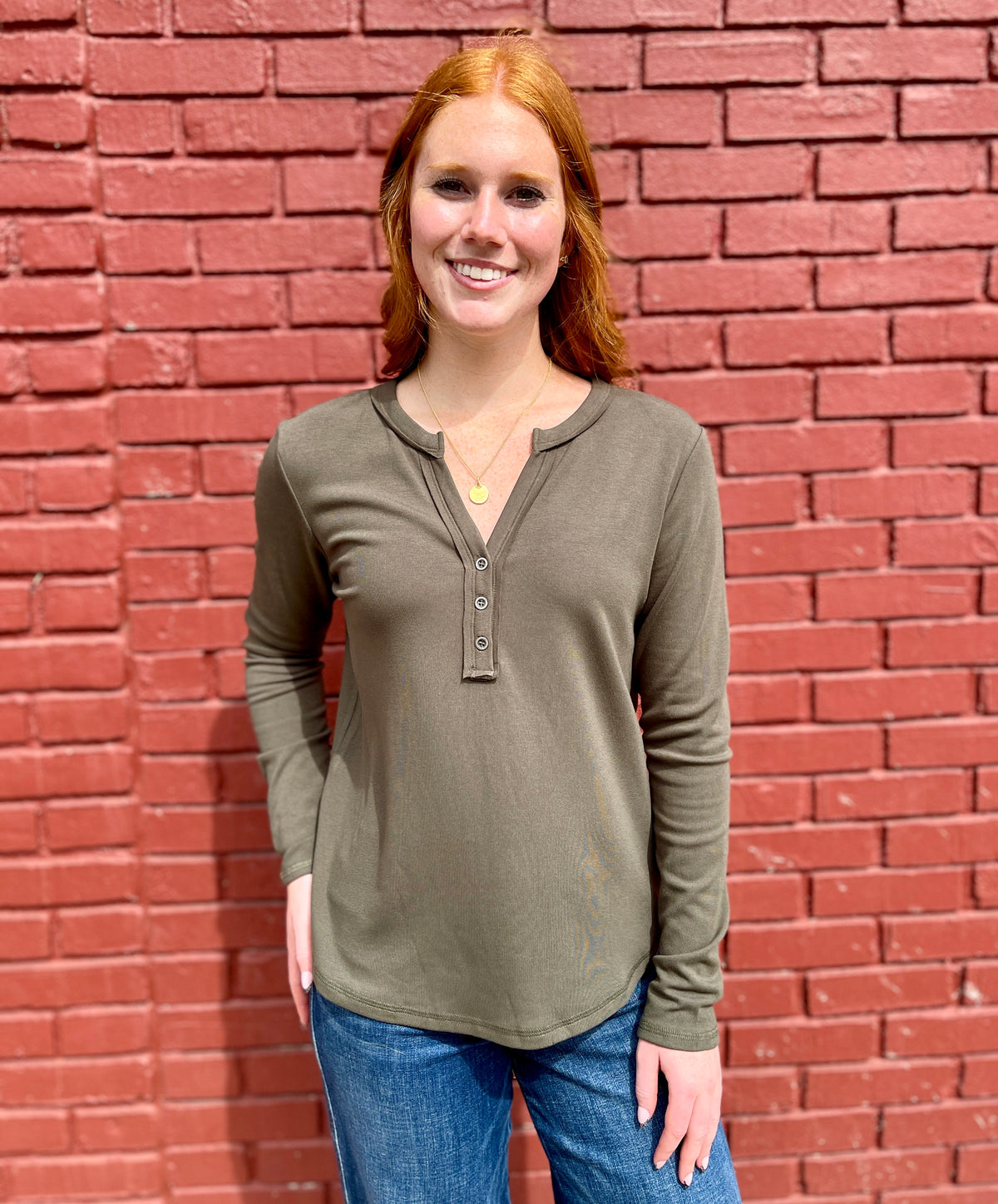 olive green quarter button shirt