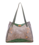 Grey and green floral handbag
