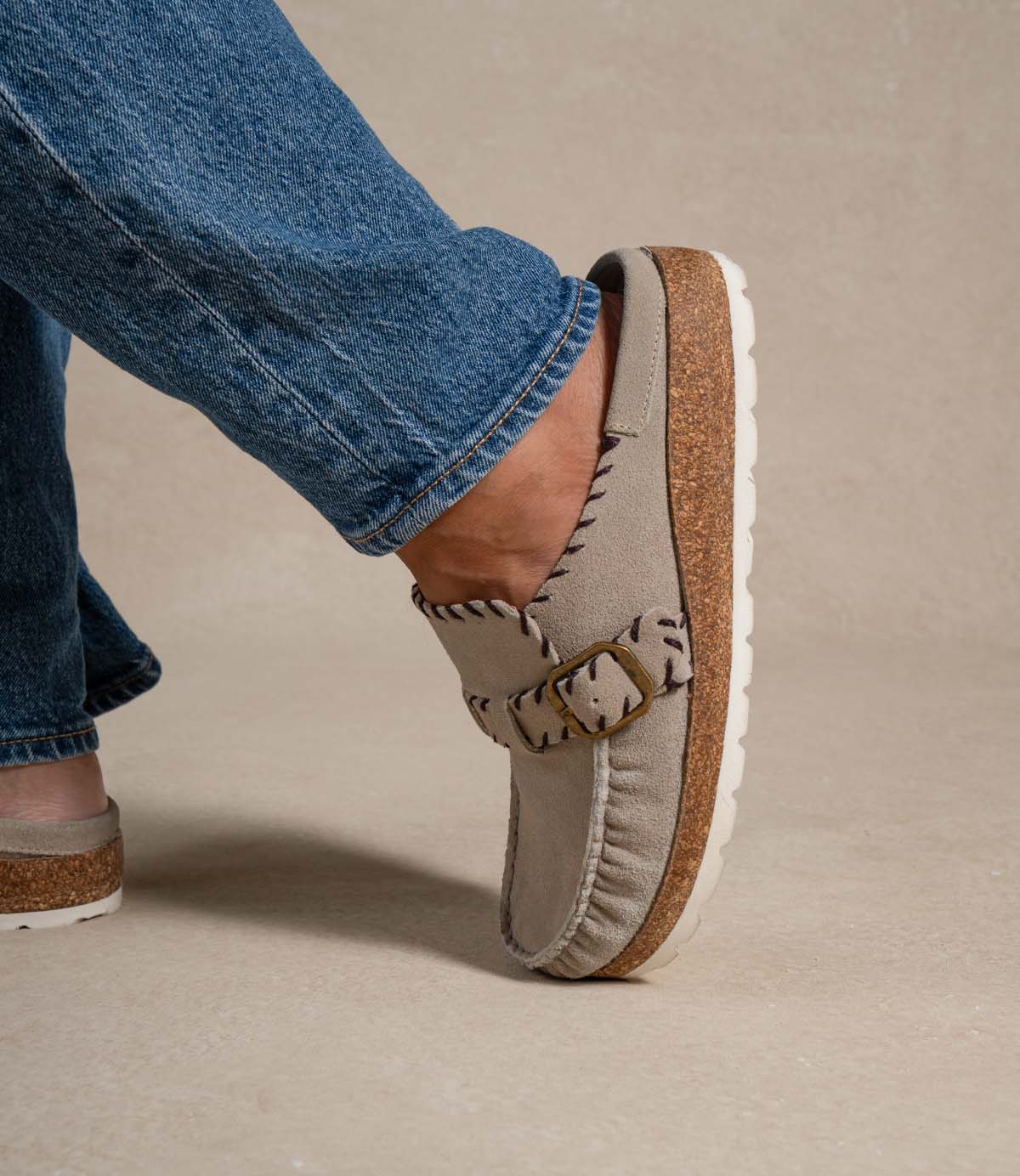 cream suede slip on shoes