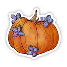 Pumpkin with purple flowers on a white background