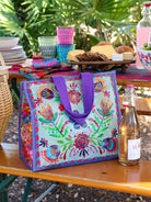 INSULATED COOLER TOTE IN DUSTY BLUE FLORAL