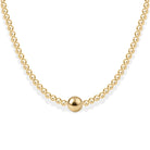 A gold ball chain necklace featuring a single larger polished gold sphere pendant at the center, displayed against a clean white background.